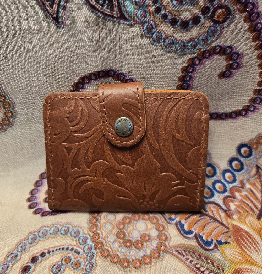 Portland Leather Goods Mini Bifold Wallet in Meadow Stamped Leather